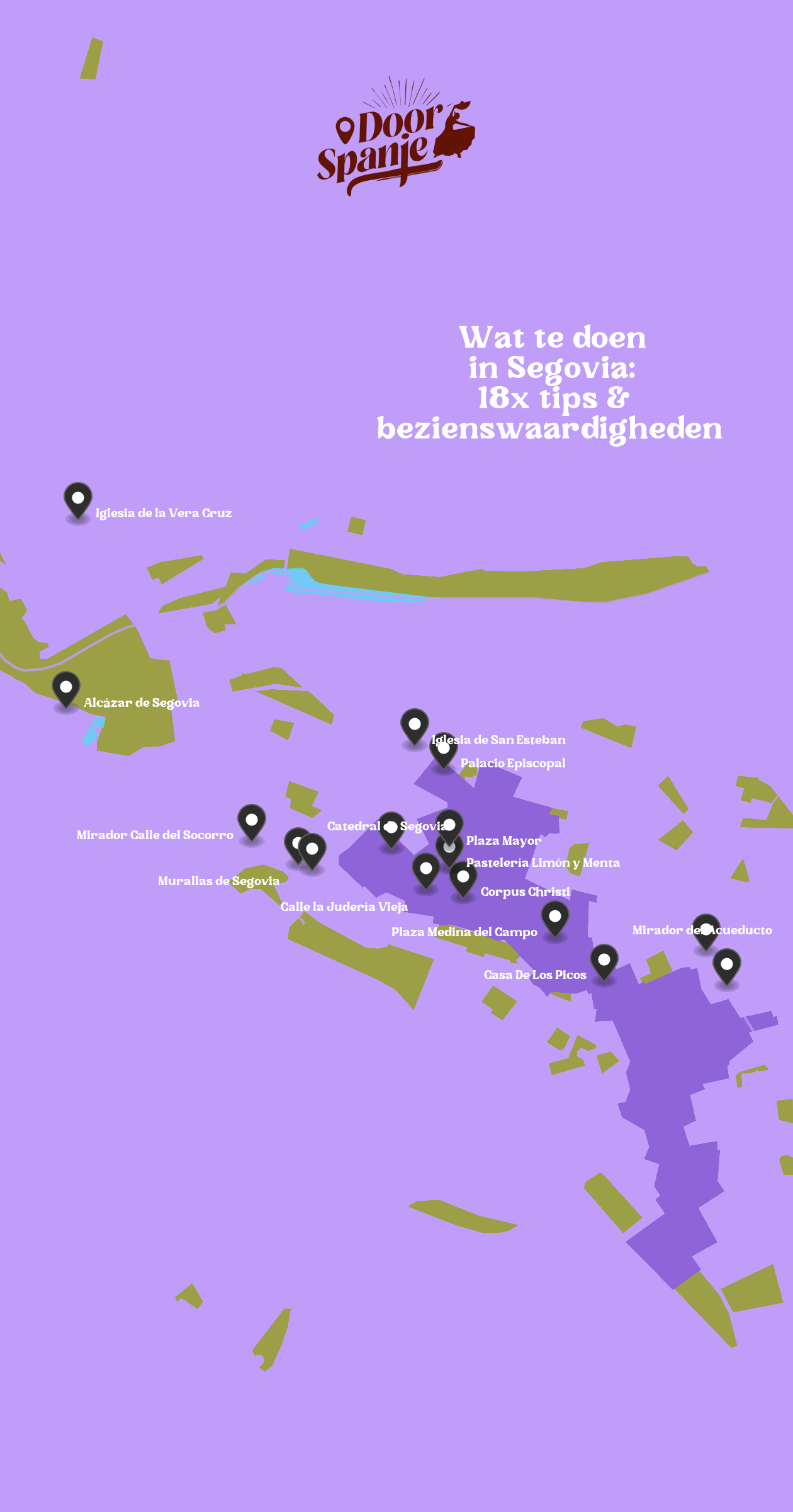 Map of Bezienswaardigheden in Segovia with 16 locations