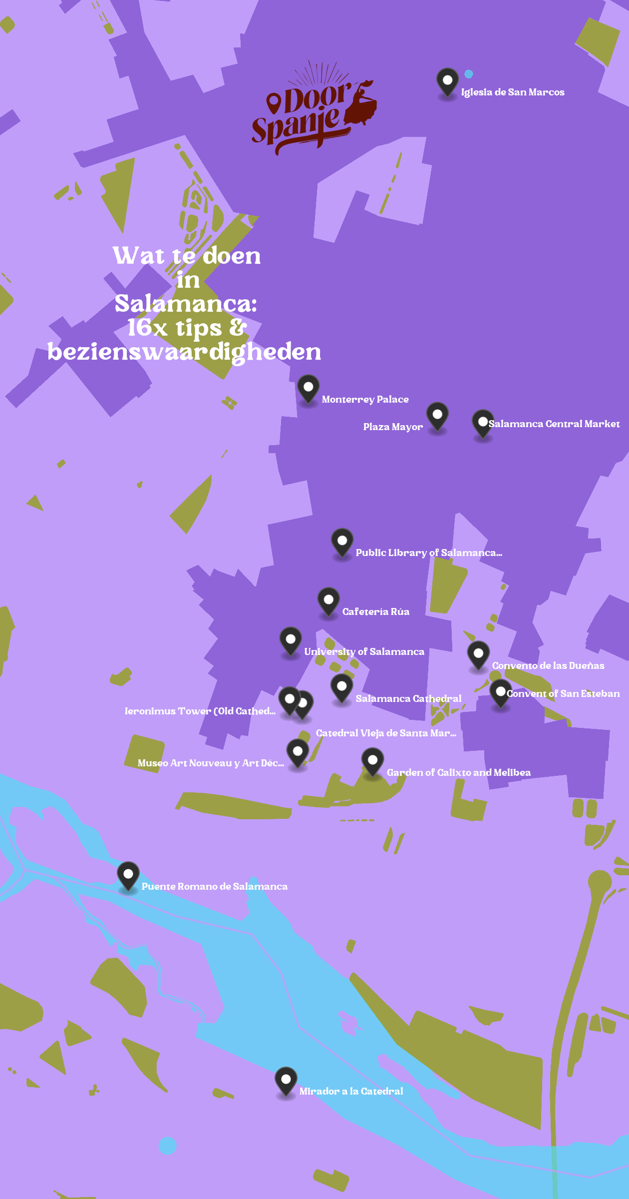 Map of Bezienswaardigheden in Salamanca with 16 locations